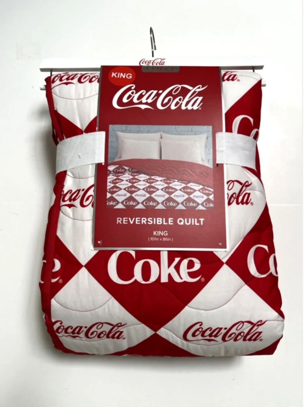 NWT Coca-Cola Reversible King Quilt Red White Coke Logo Bedding Collectible